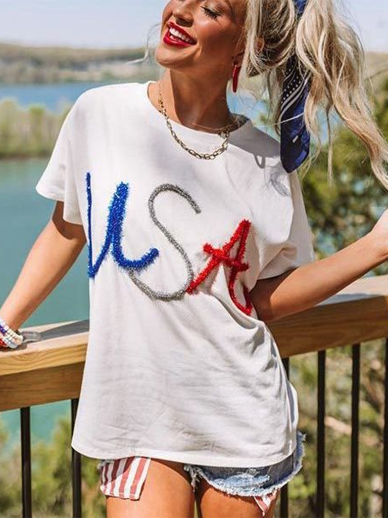 Women's New USA Independence Day White T-Shirt