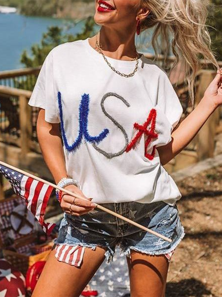 Women's New USA Independence Day White T-Shirt
