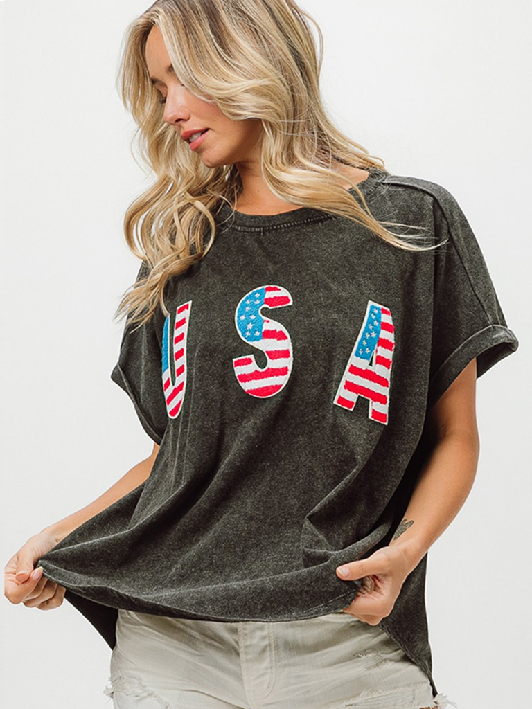 Women's Independence Day English Letters Short Sleeve T-Shirt Top