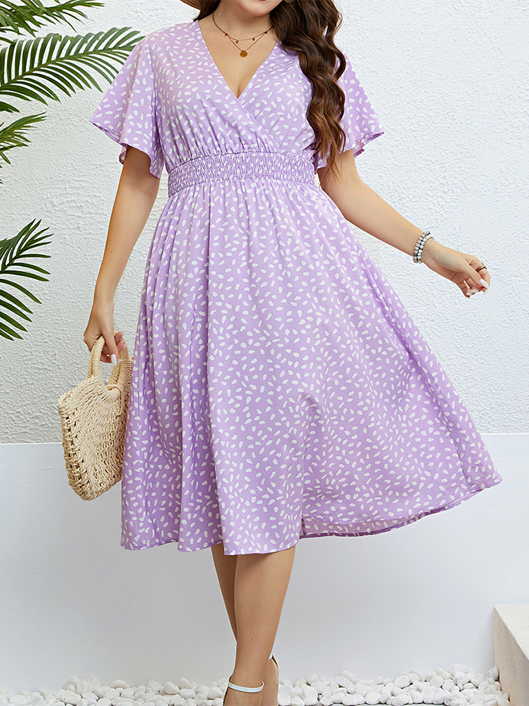 Plus size summer V-neck purple loose dress