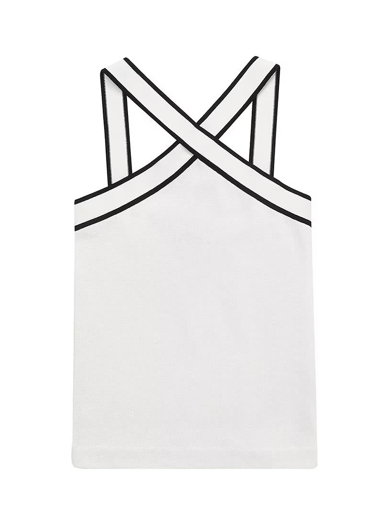 Feminine slim fit inner contrast knitted suspender commuting vest top T-shirt