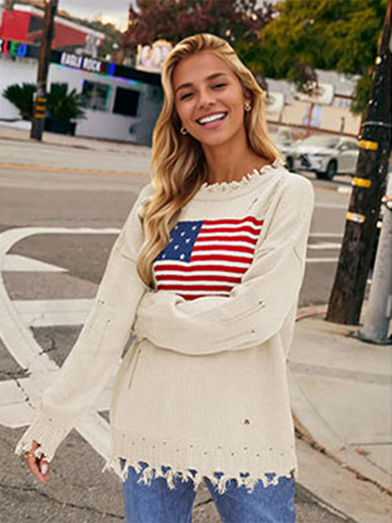 New Round Neck Flag Independence Day Fashion Sweater