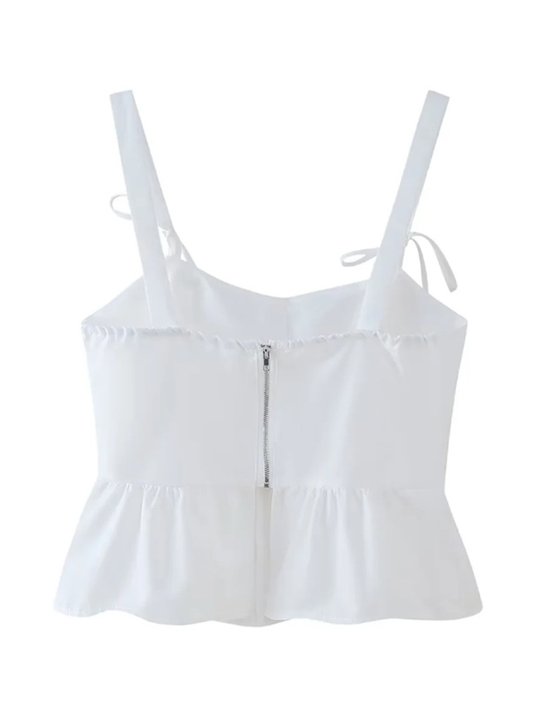 New White Bow Slim Fit Camisole Top