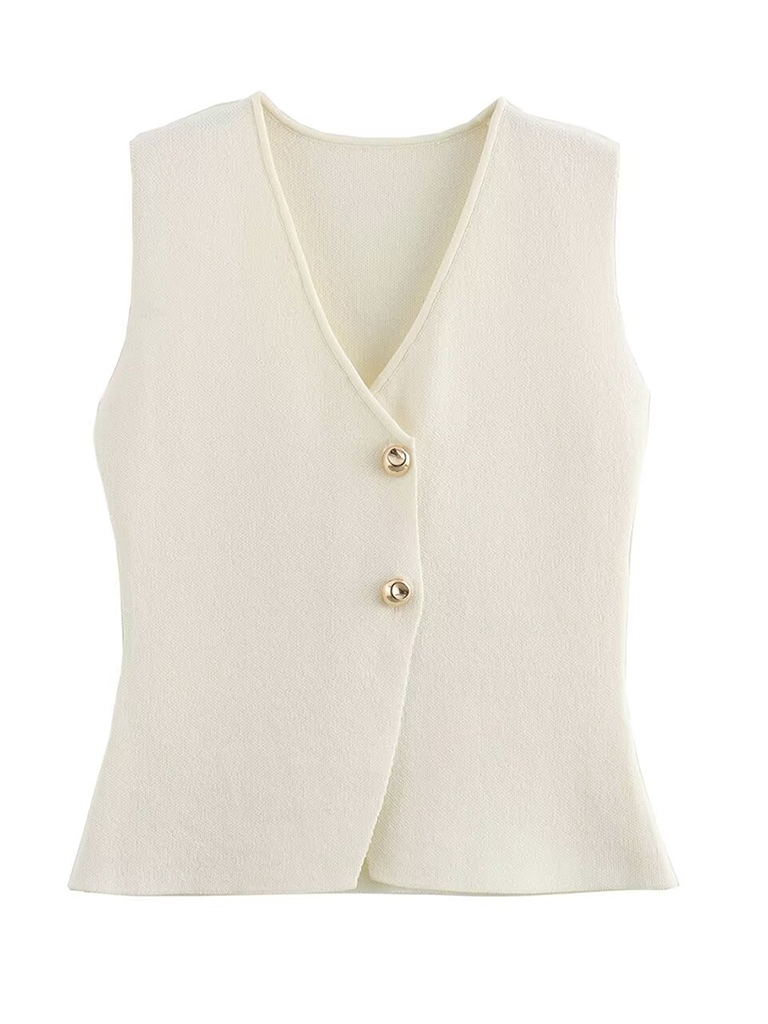 Ladies new gold button knitted vest