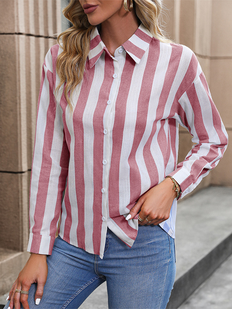 New cardigan long-sleeved commuter striped shirt