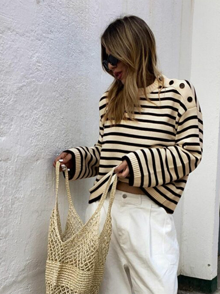 Women's Fashion Casual Striped Contrast Color Sweater