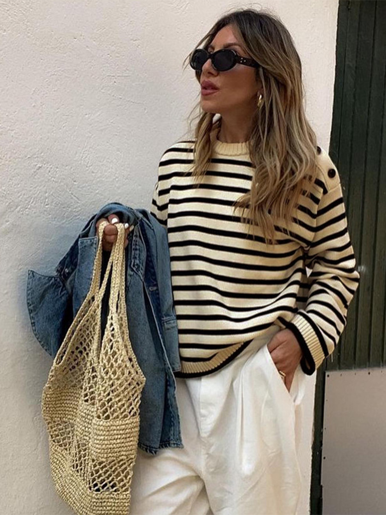 Women's Fashion Casual Striped Contrast Color Sweater