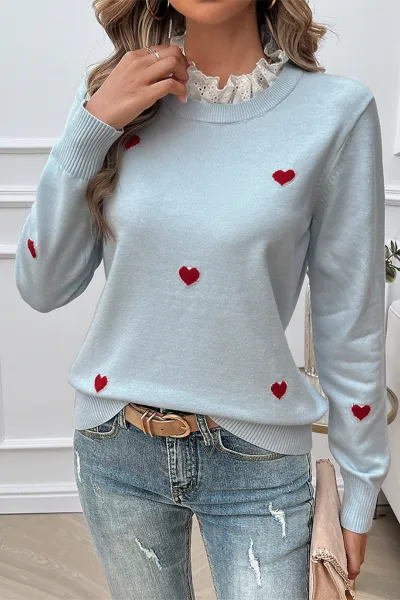 Women's Temperament Casual Embroidered Love Heart Long Sleeve Sweater