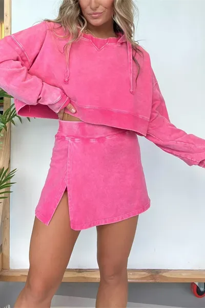New women's long-sleeved hooded sweatshirt skirt set