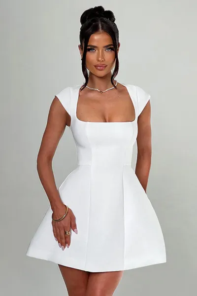 Short Sleeve Square Neck Vest A-Line Dress