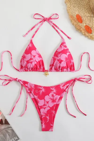 Floral print halterneck bikini