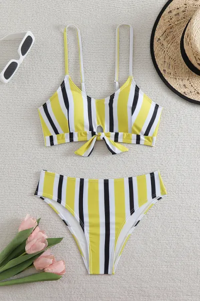 High waist striped bikini