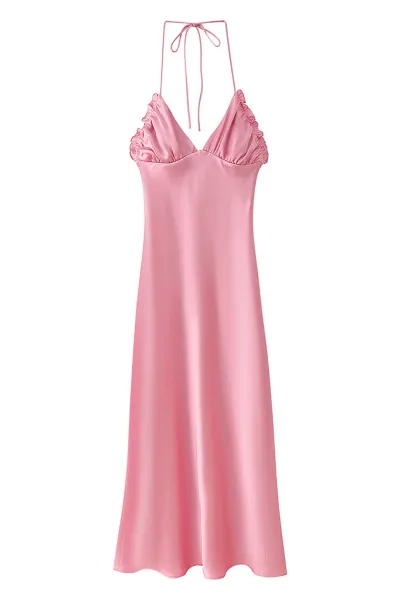 Elegant pink satin midi skirt