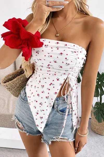 Women's Sexy Tube Top Irregular Hem Floral Top
