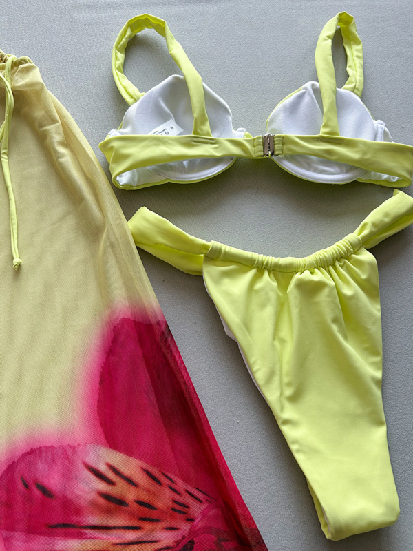 Solid color sexy bikini three piece set-chiquechics