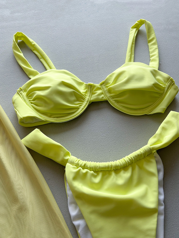 Solid color sexy bikini three piece set-chiquechics