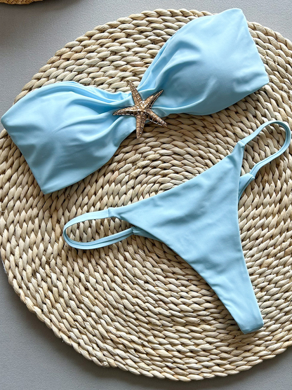 Starfish solid color bandeau bikini-chiquechics