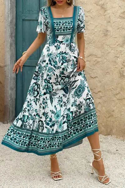 Resort Casual Print A-Line Maxi Dress