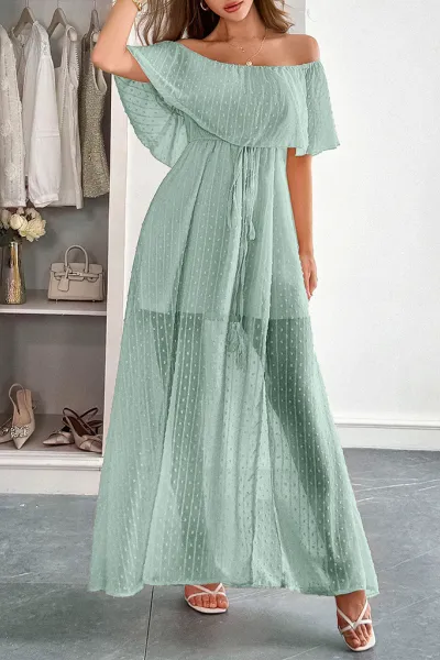 Elegant Strapless Waisted Short Sleeve Long Dress