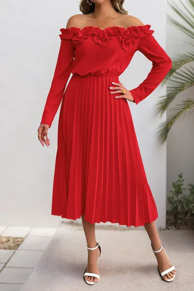 Party elegant sweet style one shoulder long sleeve solid color women's dress