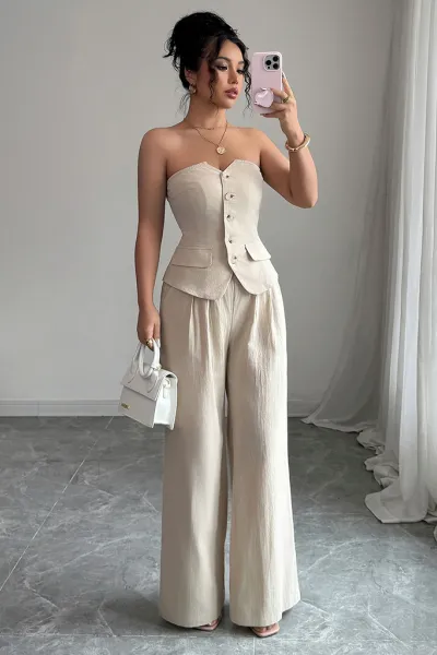 Button vest wide-leg trousers set