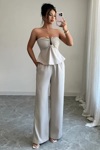 Elegant and simple design tube top straight pants suit
