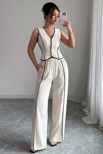 Button vest straight pants suit