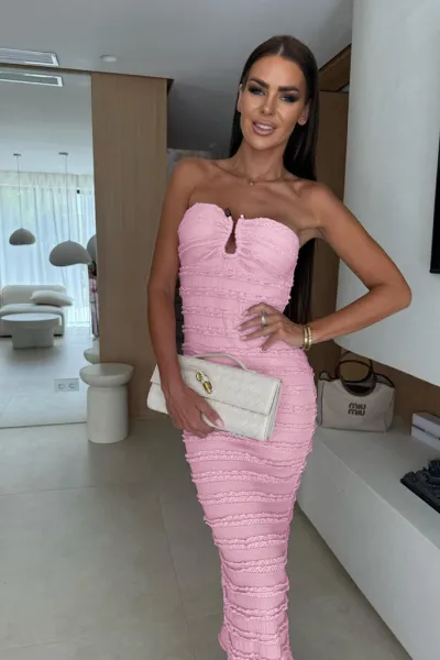 Sexy slim fit tube top hip pink dress