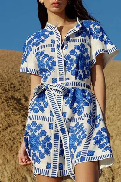 Casual women's fashion print tie dress