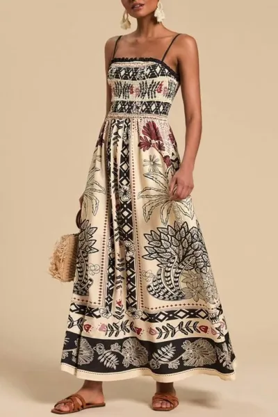 Floral print sleeveless waisted resort dress
