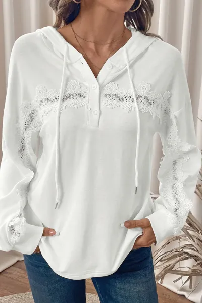 New lace patchwork hooded thin sweatshirt