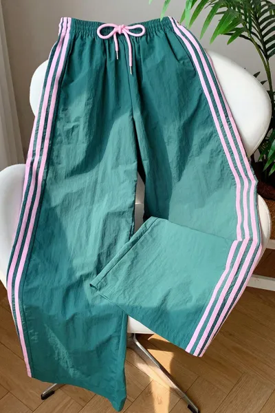 Side stripe elastic waist casual trousers