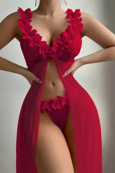 Sexy and sexy lingerie set with slits, see-through slip dress, long skirt, 2-piece set