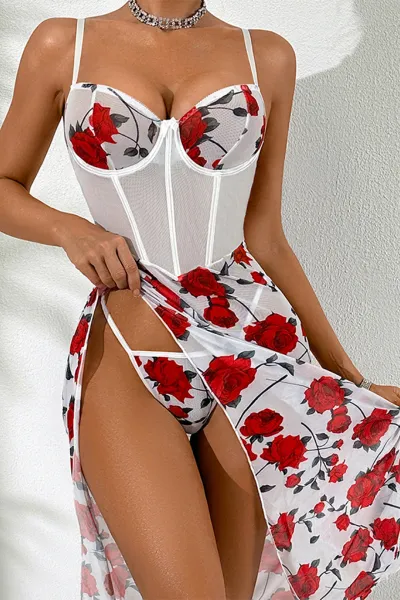 Sexy floral see-through seductive lingerie set