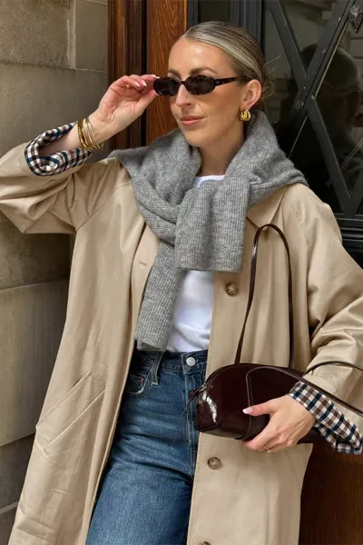 New commuter trench coat, long, plaid patchwork lapel trench coat jacket