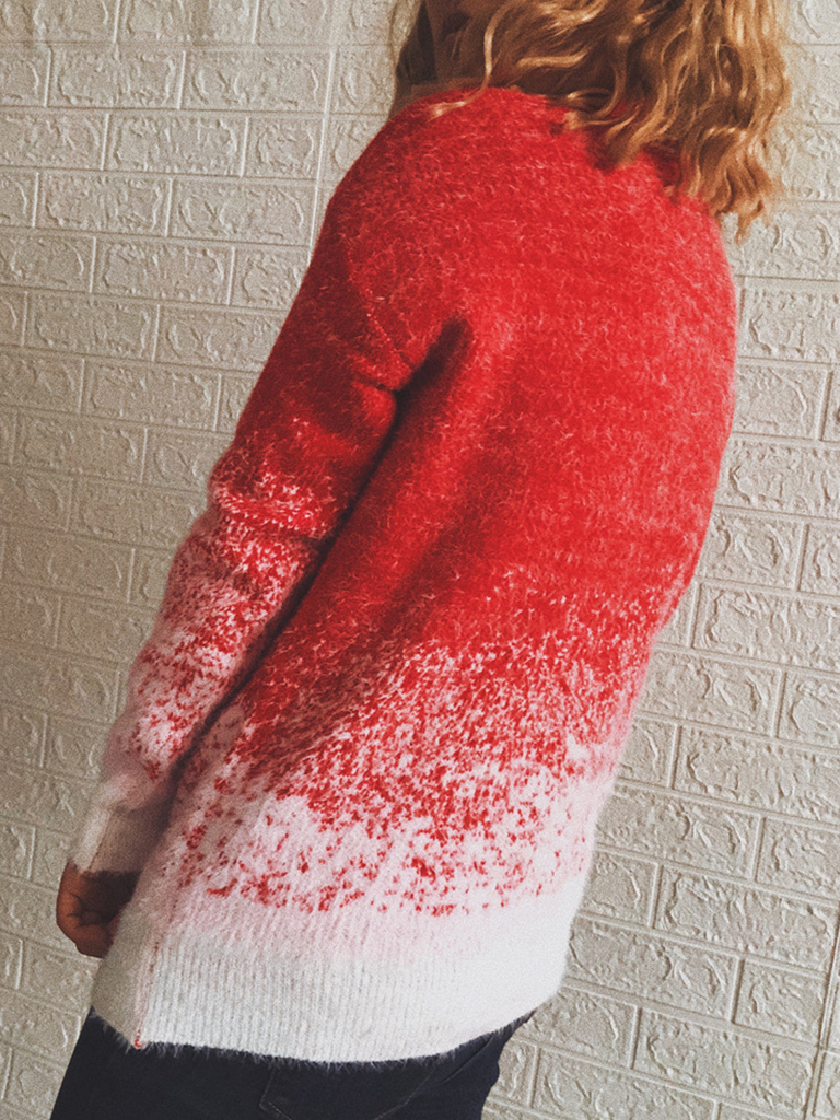 Women's Half Turtleneck Long Sleeve Snowflake Colorblock Knit Christmas Sweater Sweater
