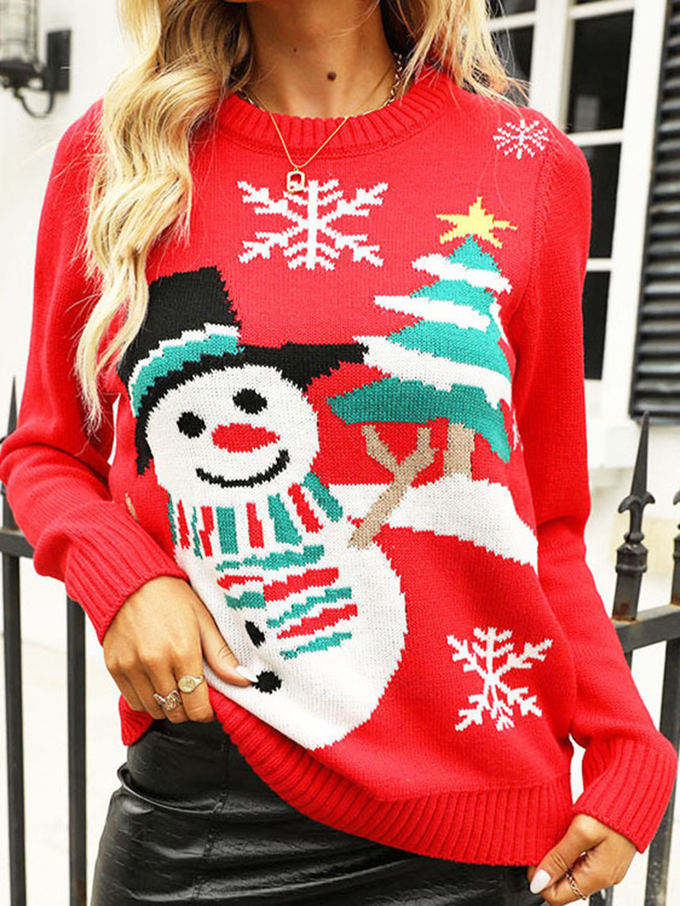 Women's Loose Casual Christmas Tree Snowman Knitted Christmas Sweater