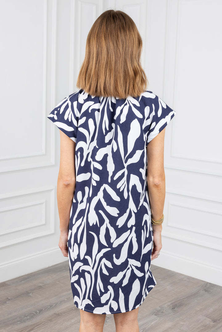 Navy Abstract Floral Dress