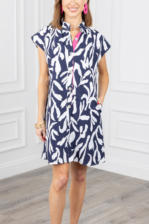 Navy Abstract Floral Dress
