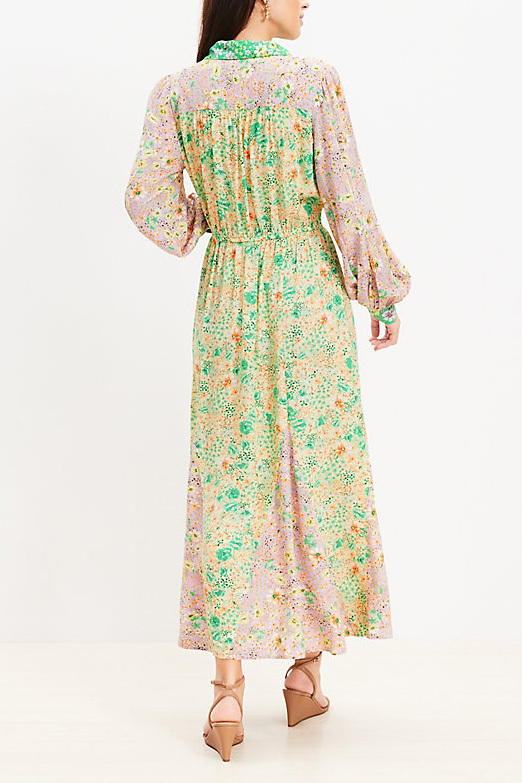 Retro Pastoral Floral Shirt Dress