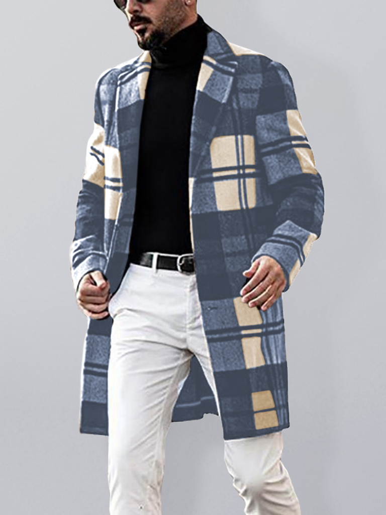 Wholesale Men's Casual Fashion Plaid Coat Mid Length Coat Coat