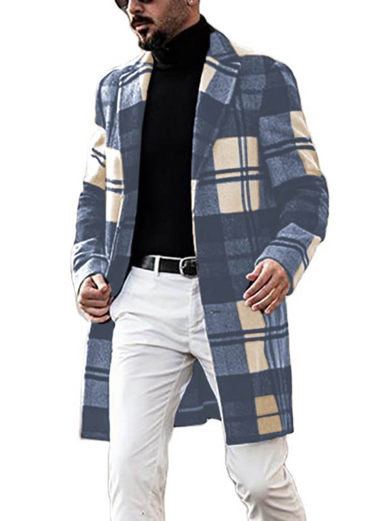 Wholesale Men's Casual Fashion Plaid Coat Mid Length Coat Coat