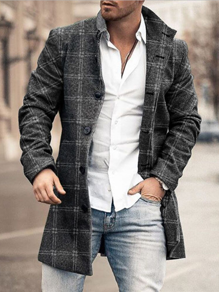 Wholesale New men's woolen stand collar mid-length pocket casual coat