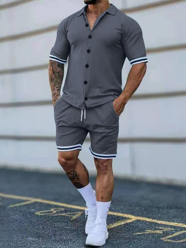 Pure Color Loose Shirt Shorts Casual Two-Piece Suit main image 0