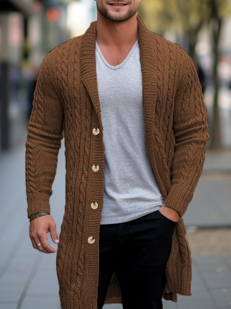 Wholesale Men's mid-length knitted sweater Thick-knit twisted cardigan ...