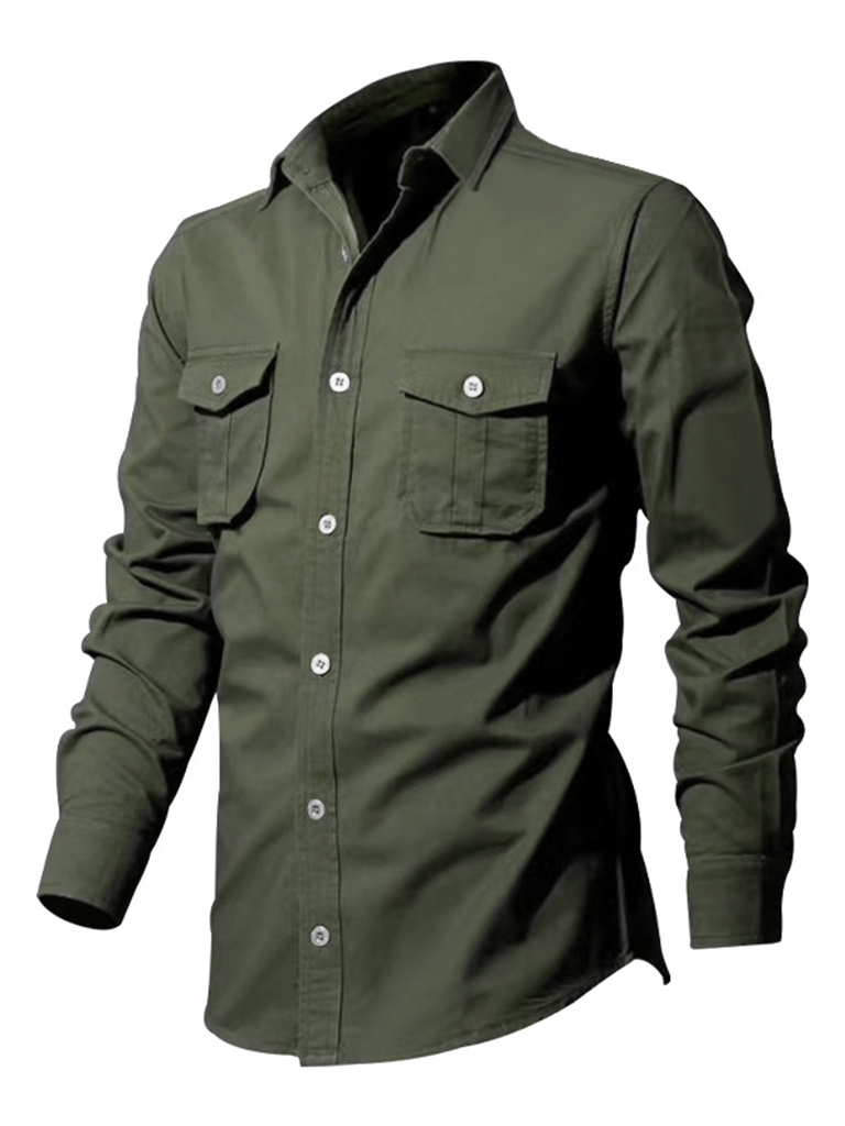 Wholesale Men's new multi-pocket casual long-sleeved shirt top