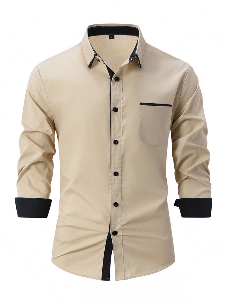 Wholesale Men's Color Block Business Slim Casual Shirt Long Sleeve Shirt