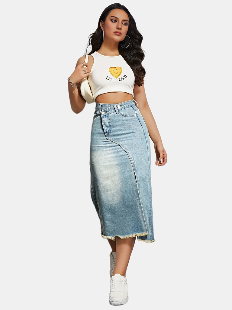 Wholesale Women's button slit high waist denim skirt