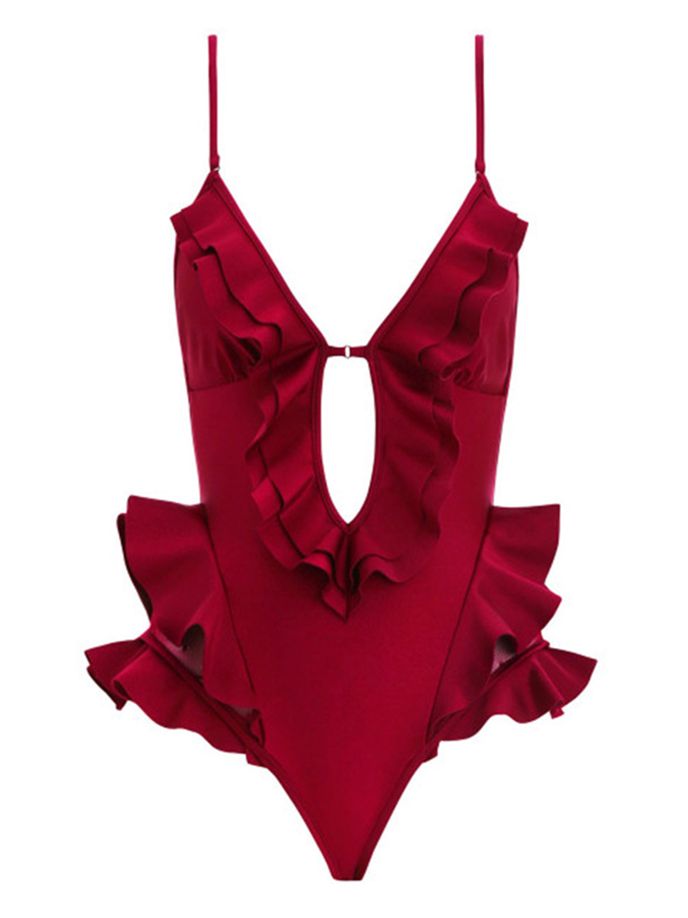 Wholesale New solid color sexy deep V onepiece swimsuit