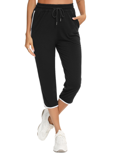 Ladies Casual Sports Line Decorated Cropped Pants